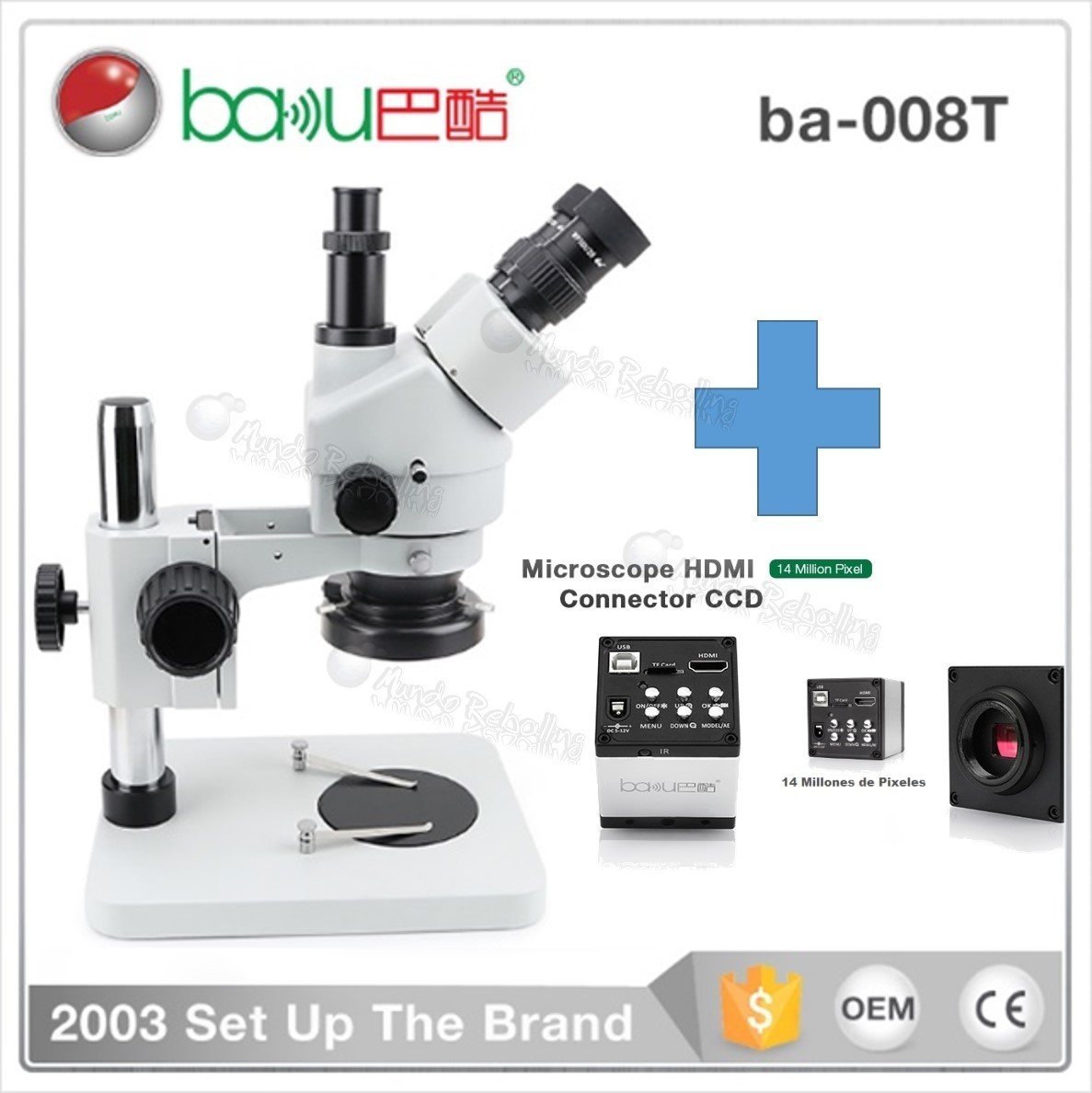 Microscopio Trinocular Baku BA-008T + Cámara CCD HDMI 14 Millones Pixeles