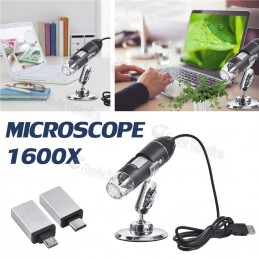 Microscopio USB 1600X + Adaptadores Micro USB y USB tipo C  / 8 Luces Led