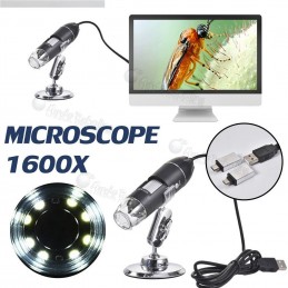 Microscopio USB 1600X + Adaptadores Micro USB y USB tipo C  / 8 Luces Led