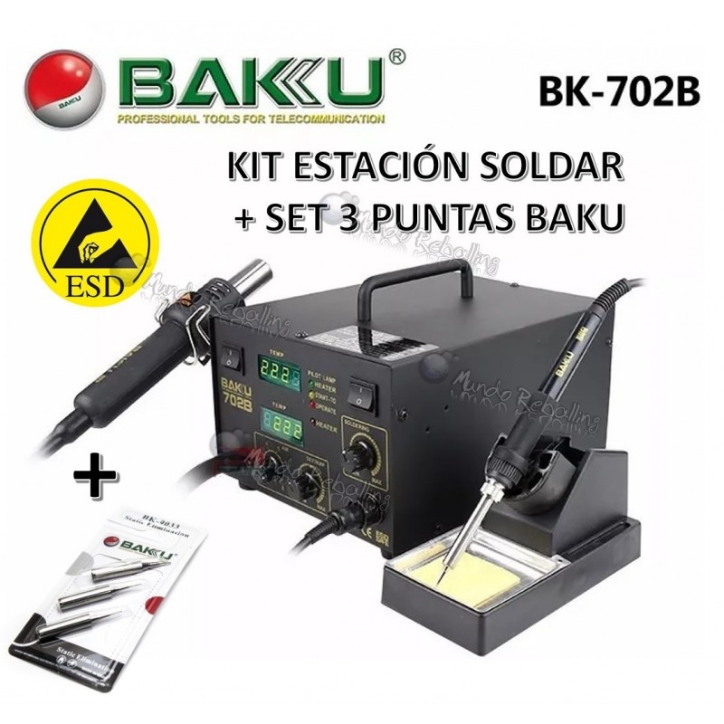 BAKU BK-702B / Estación de Soldar 2 en 1 / Cautín + Aire Caliente / 400 Watts