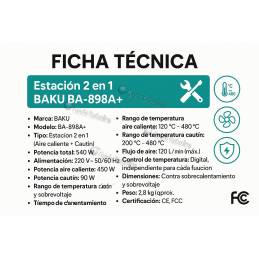 Estación de soldar cautin y aire caliente baku 898A+