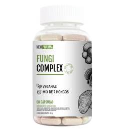 Detalle envase Newpharma Fungi Complex cápsulas veganas suplemento natural de hongos funcionales